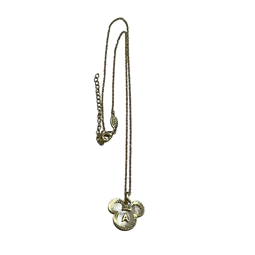 Disney Goldtone Mother of Pearl Initial A Mickey Head Necklace